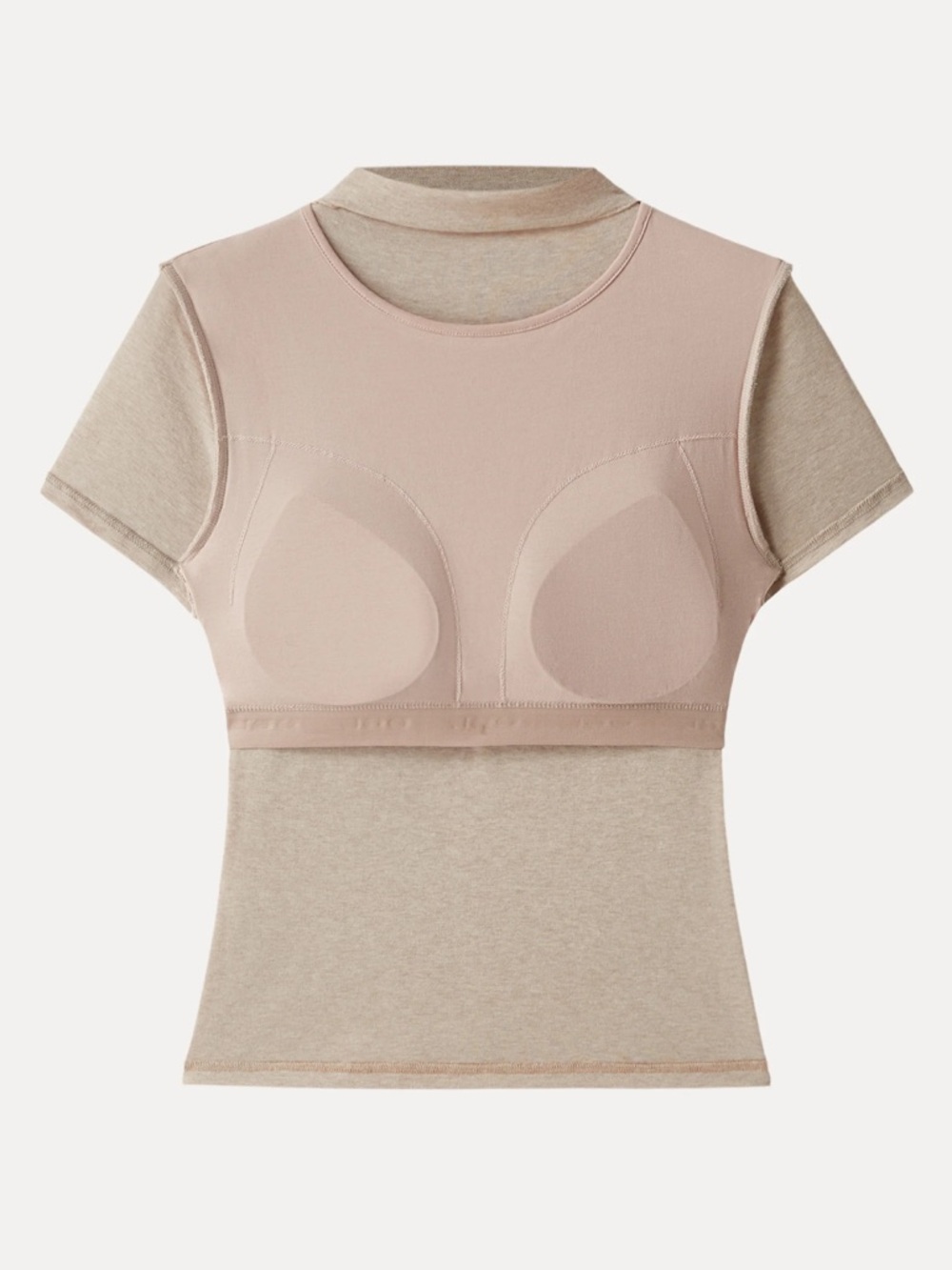 OGL Women's Short Sleeve Built-In Bra Top in Light Beige - Picture 5 of 16